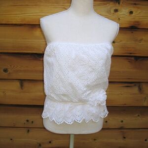 White Eyelet Lace Strapless Top Size M